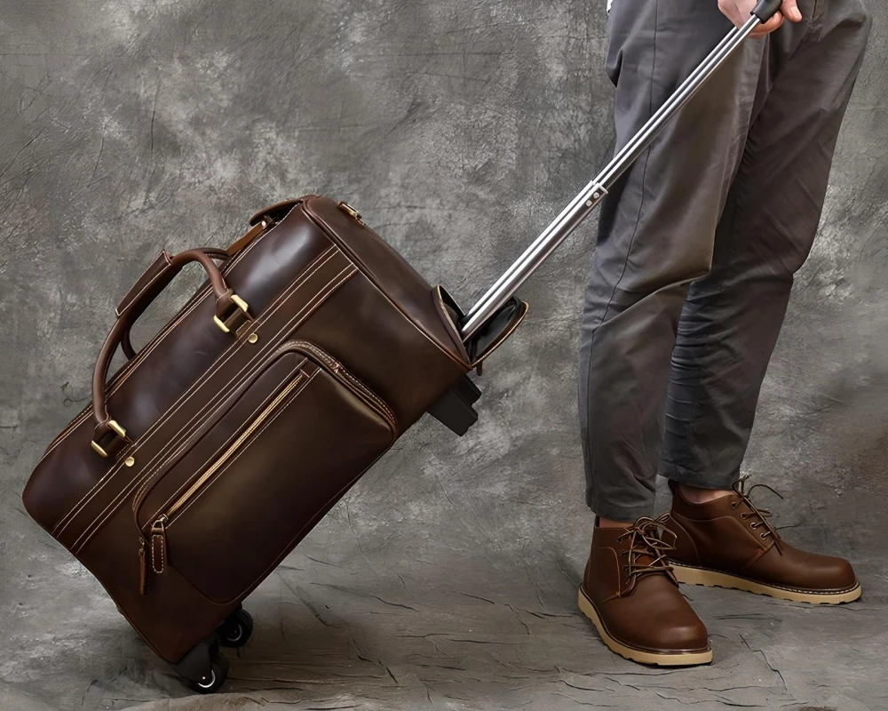 leather rolling duffel carry on
