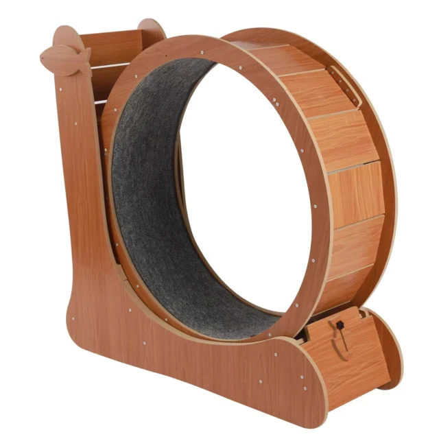 Cherry Wood Cat Exercise Wheel Feline Fitness Treadmill