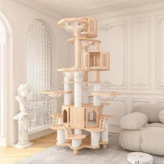 Deluxe Wood Cat Tree & Castle with Rainbow Bridge