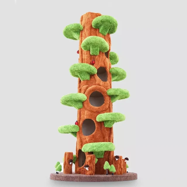 Luxurious Solid Wood Cat Climbing Tree with Multi-Level Platforms and Cozy Hideaways